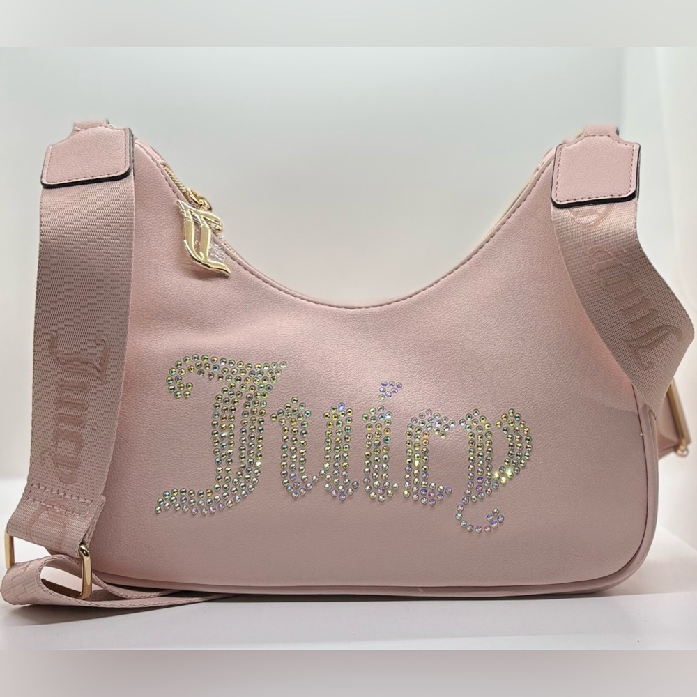JUICY COUTURE WOMEN PINK CLAY OBSESSION CROSSBODY BAG PURSE w/ RHINESTONE ACCENT